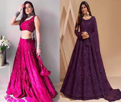 Reelove Factory Embroidered Semi Stitched Lehenga Choli(Pink, Purple)
