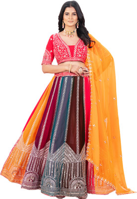 ICEQUBEFAB Embroidered Semi Stitched Lehenga Choli(Multicolor)