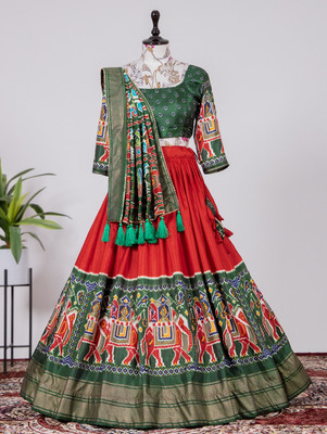 Saraswati Fab Bandhani Semi Stitched Lehenga Choli(Red)
