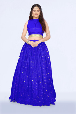 lazyandcrazy shop Embellished Semi Stitched Lehenga Choli(Blue)