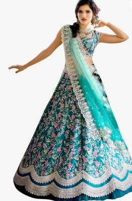 AADITASYA Embroidered Semi Stitched Lehenga Choli(Light Blue)