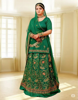 Bhawani Collection Embroidered Semi Stitched Rajasthani Poshak(Light Blue)