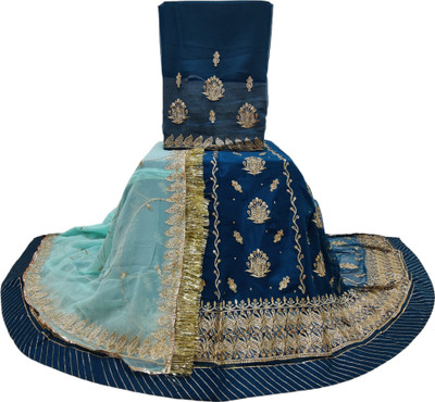 MANTUSHTI Embroidered Semi Stitched Rajasthani Poshak(Blue)