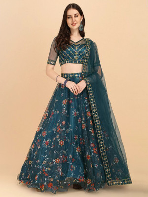 FULPARI Printed Semi Stitched Lehenga Choli(Light Blue)