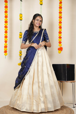 PinkBindi Embellished Semi Stitched Lehenga Choli(Blue)