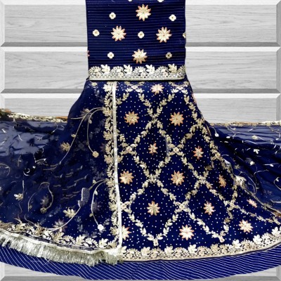Anjani Textile Embroidered, Embellished, Self Design Semi Stitched Rajasthani Poshak(Blue)
