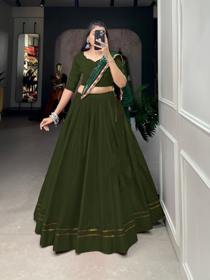 AAYUSHYAM ENTERPRISE Self Design Semi Stitched Lehenga Choli(Dark Green)