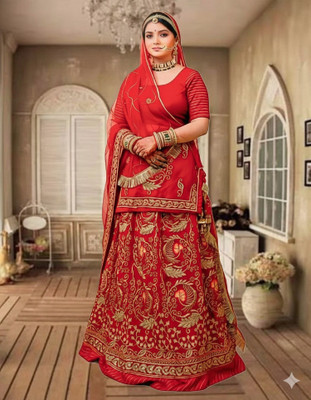 Bhawani saree center Embroidered Semi Stitched Rajasthani Poshak(Red)