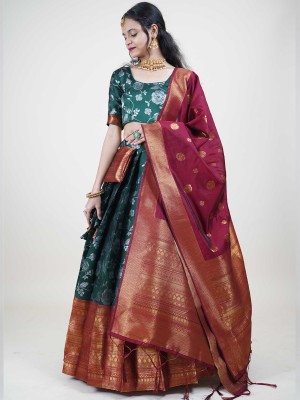 Payu Printed Semi Stitched Lehenga Choli(Dark Green)