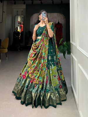 MITRABIZ Self Design Semi Stitched Lehenga Choli(Green)