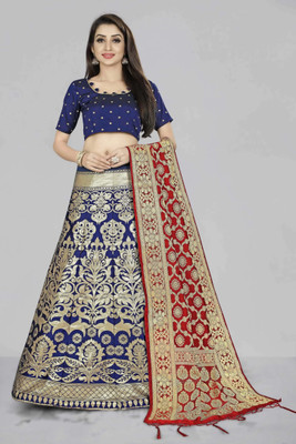 Fabcartz Self Design Semi Stitched Lehenga Choli(Blue, Red)