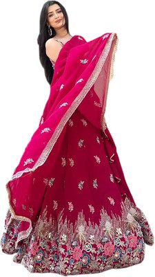 JINIMART Embroidered Semi Stitched Lehenga Choli(Red)