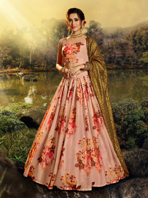 odette Printed Semi Stitched Lehenga Choli(Orange)