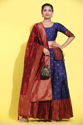 SHREE CREATION Self Design Semi Stitched Lehenga Choli(Dark Blue)