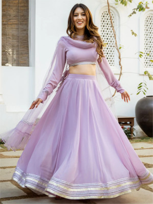 FAB WINDOW Solid Semi Stitched Lehenga Choli(Purple)