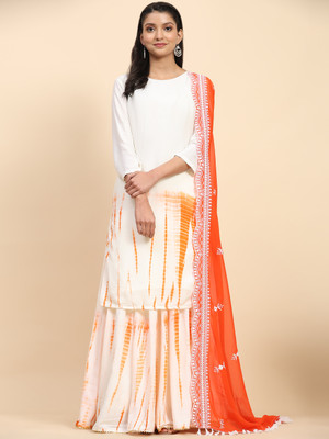 FAB WINDOW Printed Semi Stitched Lehenga & Kurta(Orange)