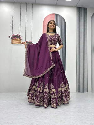 Prahant Embroidered Semi Stitched Lehenga Choli(Purple)