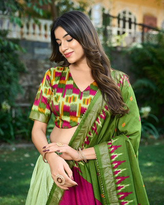 RADHVI BIZ Printed Semi Stitched Lehenga Choli(Green)