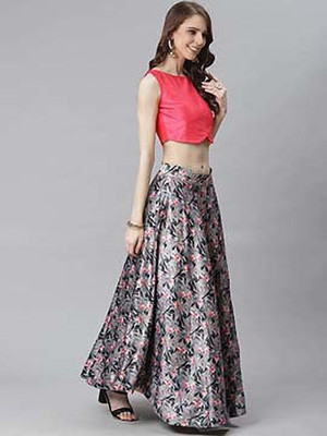 KAHIRAA WHOLETEX Floral Print Semi Stitched Lehenga Choli(Multicolor)