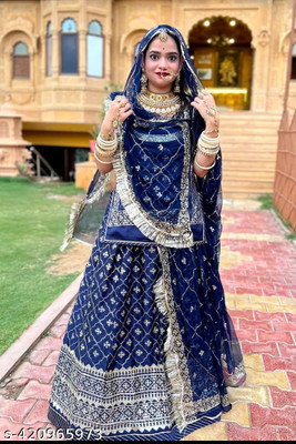 Wolvox Embroidered Semi Stitched Rajasthani Poshak(Blue)