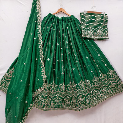 HIRU CREATION Embroidered Semi Stitched Lehenga Choli(Green)