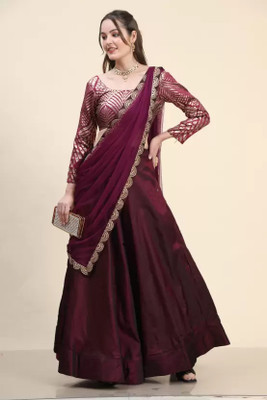 Fabcartz Embellished, Self Design Semi Stitched Lehenga Choli(Purple)