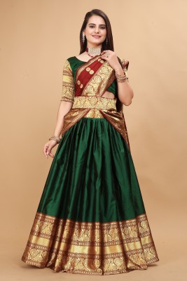 ISARA Embellished Semi Stitched Lehenga Choli(Green)