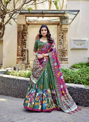 Rudra Enterprise Printed Semi Stitched Lehenga & Crop Top(Green)