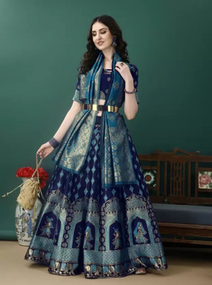 Divastri Self Design Semi Stitched Lehenga Choli(Dark Blue)