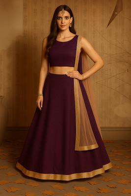 lazyandcrazy shop Solid Semi Stitched Lehenga Choli(Purple)