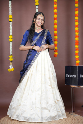 PinkBindi Self Design Semi Stitched Lehenga Choli(Dark Blue)