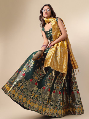 PURVAJA Embellished Semi Stitched Lehenga Choli(Dark Green)