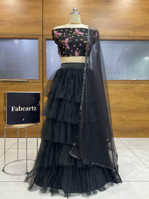 Payu Self Design Semi Stitched Lehenga Choli(Black)