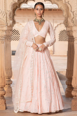 FAB WINDOW Embroidered Semi Stitched Lehenga Choli(Pink)