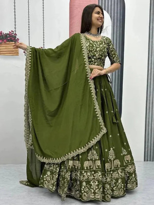 Prahant Embroidered Semi Stitched Lehenga Choli(Green)