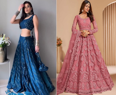 Reelove Factory Embroidered Semi Stitched Lehenga Choli(Dark Blue, Pink)