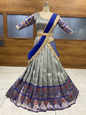 Fabcartz Self Design Semi Stitched Lehenga Choli(Grey)