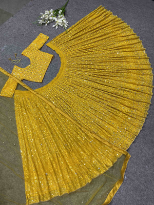 Aptex Embellished Semi Stitched Lehenga Choli(Yellow)