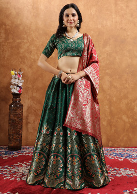 SWAMI STUDIO Self Design Semi Stitched Lehenga Choli(Green)