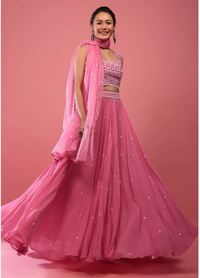 Neel Art Embroidered Semi Stitched Lehenga Choli(Pink)