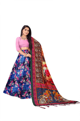 HOUSE OF COMMON Solid, Digital Print Semi Stitched Lehenga Choli(Blue)