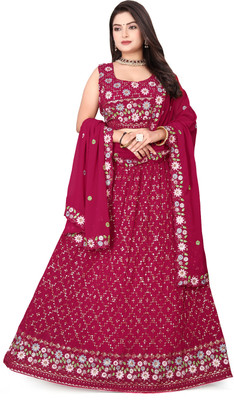 NICKYSPEARS Embroidered Semi Stitched Lehenga Choli(Maroon)