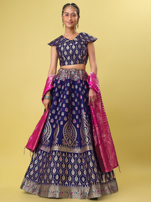 PURVAJA Self Design Semi Stitched Lehenga Choli(Dark Blue)