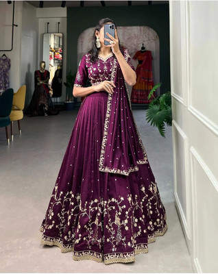 MAABHAVANI CREATION Embroidered Semi Stitched Lehenga Choli(Purple)
