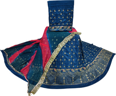 MANTUSHTI Embroidered Semi Stitched Rajasthani Poshak(Blue)