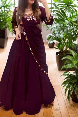 HOUSE OF COMMON Self Design Semi Stitched Lehenga & Crop Top(Purple)