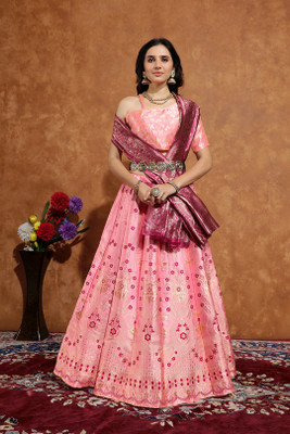 KV Fashion Printed Semi Stitched Lehenga Choli(Pink)
