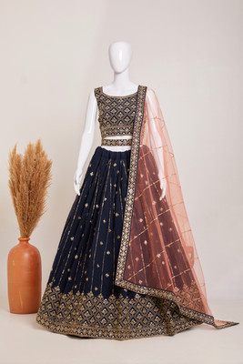 RENCY CREATION Embroidered Semi Stitched Lehenga Choli(Blue)
