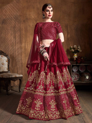 odette Embroidered Semi Stitched Lehenga Choli(Maroon)