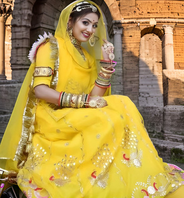 BHOJALCREATION Embroidered Semi Stitched Rajasthani Poshak(Yellow)